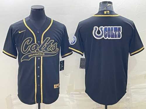Mens Indianapolis Colts Black Gold Team Big Logo With Patch Cool Base Stitched Baseball Jersey